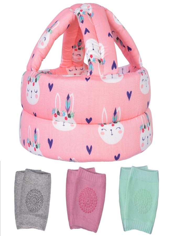 TORASO خوذة أطفال TORASO، خوذة رأس للأطفال الرضع للزحف، غطاء رأس مبطن، واقي رأس ناعم للأطفال الصغار الذين يتعلمون المشي، أرنب وردي (أ) - Image 1